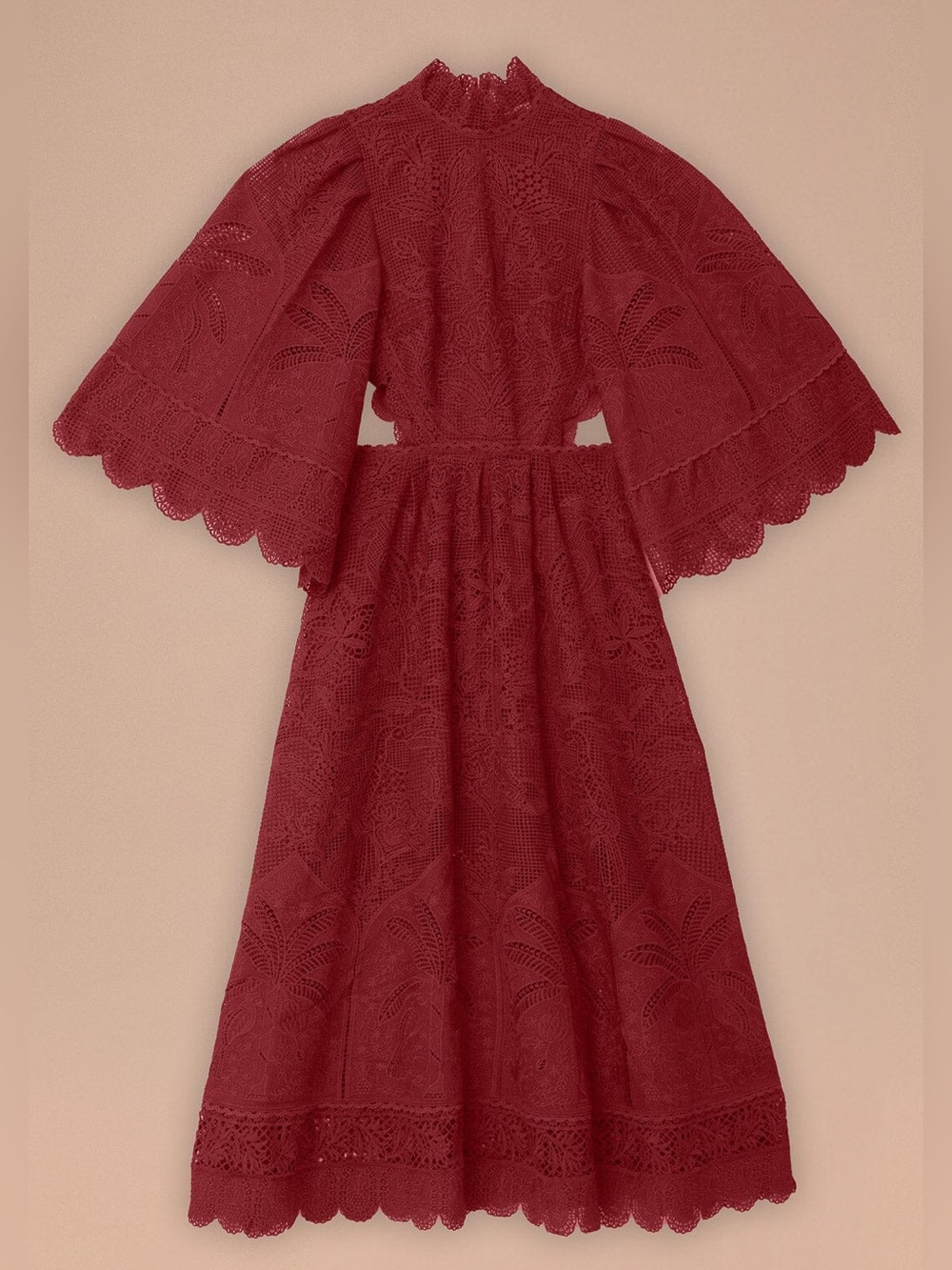 Farm Rio Dark Magenta Guipire Cut-Out Midi Dress - Picture 9 of 11